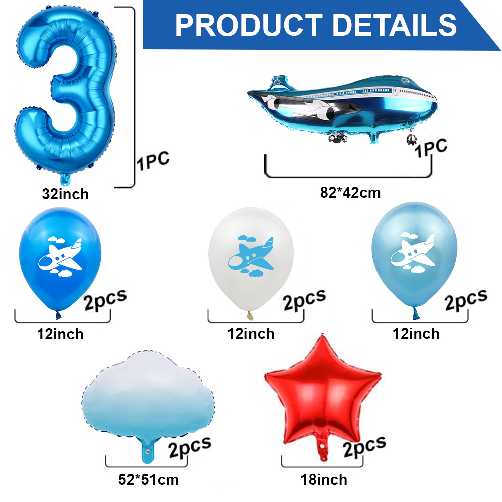 Airplane Foil Balloon Set 32in Number Balloons Banner Kids Boys Girls Airplane Birthday Decorations Aviator Baby Shower Supplies