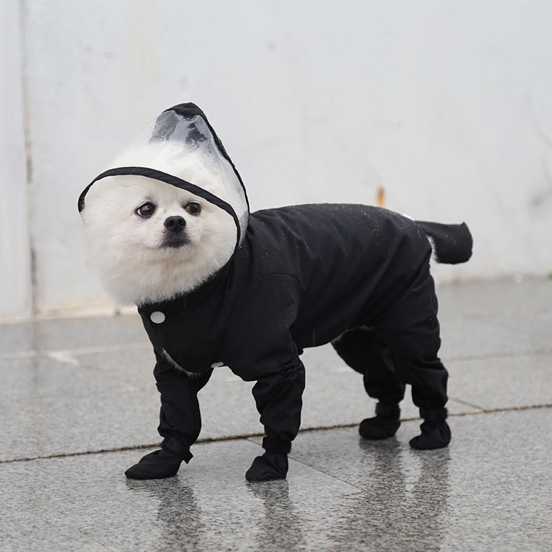 Full-Cover Hond Regenjas Een Stuk Waterdichte Hond Rainboot Kleding Voor Kleine Honden Yorkie Kostuum Puppy Jumpsuit Huisdier regent Jas: Black / Xl