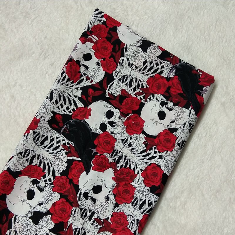 Vintage Halloween Punk Cool fleur tête de crâne série imprimé coton tissu 50x105cm crâne tissu Patchwork tissu robe fête: Design9 50x105cm