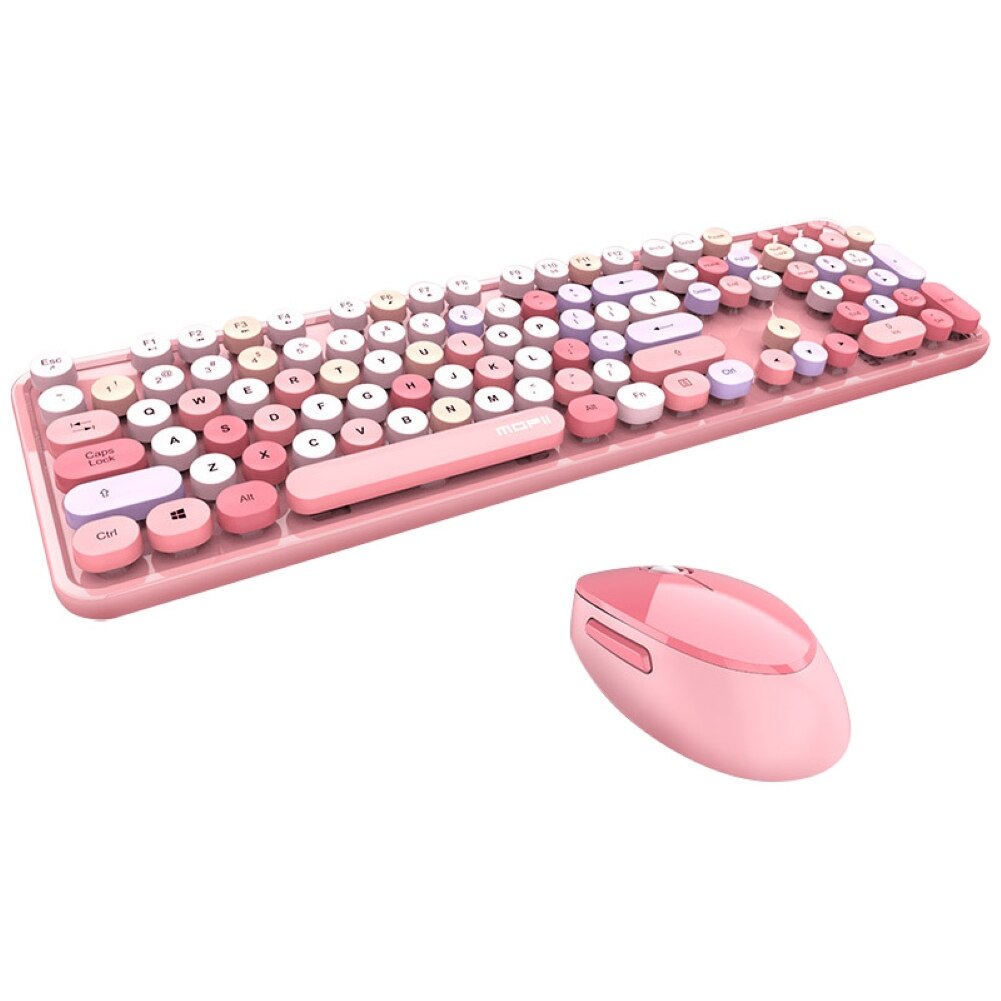 Teclado y ratón inalámbricos universales, 2,4G, conjunto de teclado mecánico portátil para el hogar y la Oficina: Pink