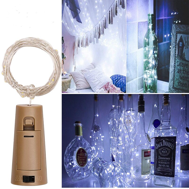 Streng ledet vinflaske med kork 20 ledet flaskelys batterikork til fest bryllup jul halloween bar dekor varm hvit