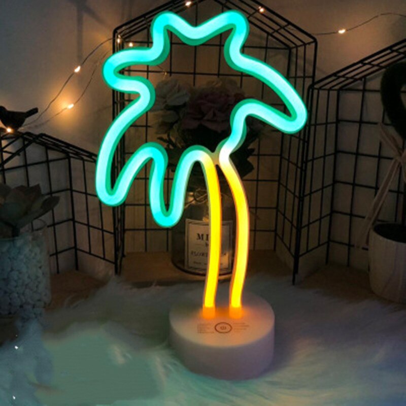 Neon led lys skilt 8 modus julefest hjemmedekorasjon soverom natt lys bordlampe flamingo måne enhjørning tre: Tofarget kokosnøtt