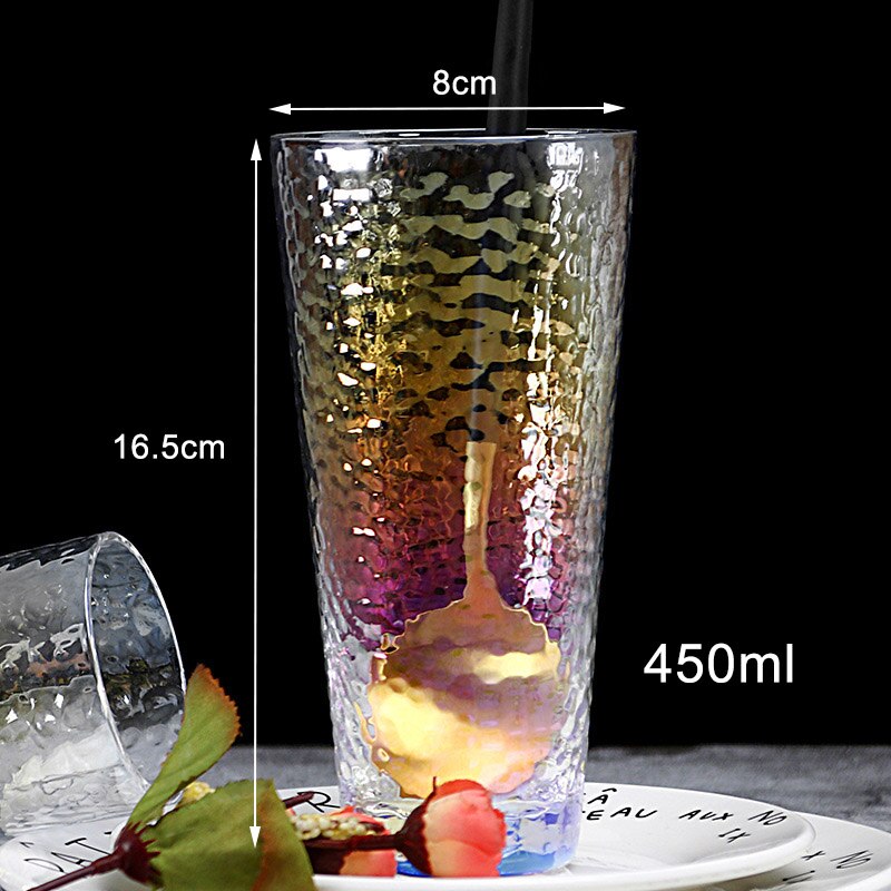 Luxury Lead-free Rainbow hammer Glass Cup Breakfast Milk Tea mug Coffee Juice Wine Cup Crystal Transparent Glass mugs: 450ml