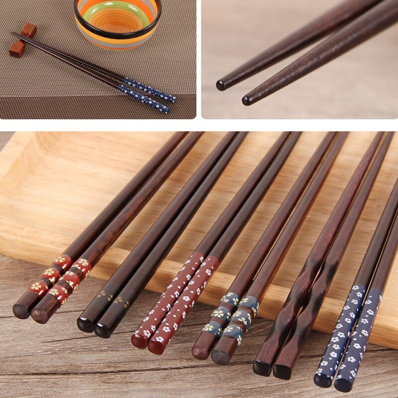 Japanese Style Natural Wooden Chopsticks Folwer Chopsticksc Kitchen Tableware 22.5cm