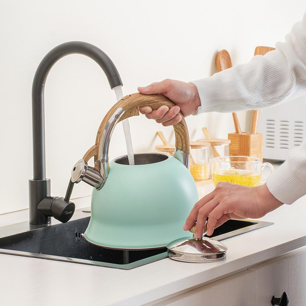 Whistling Tea Kettle Stainless Steel Tea Pots Stylish Kettle With Wood Pattern Anti-slip Handle Whistle Kettle Stovetop Tea P
