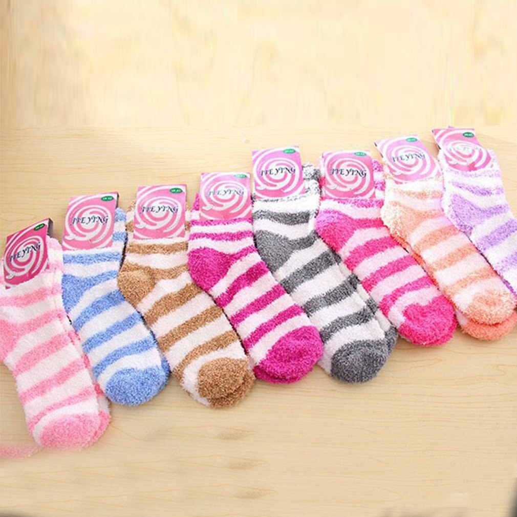 Winter Warm Socks Striped Coral Velvet Soft Bed Floor Socks Fluffy Warm Socks Boys Girls Casual Socks