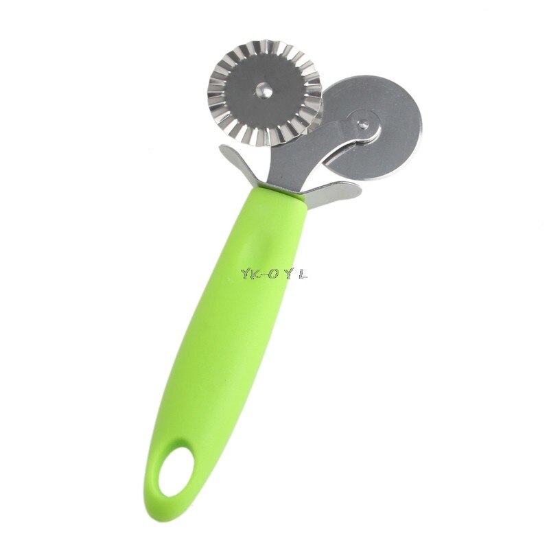 Double Roller Pizza Knife Cutter Pastry Pasta Dough Crimper Wheel Rolling Slicer Pastry Cutting Tool