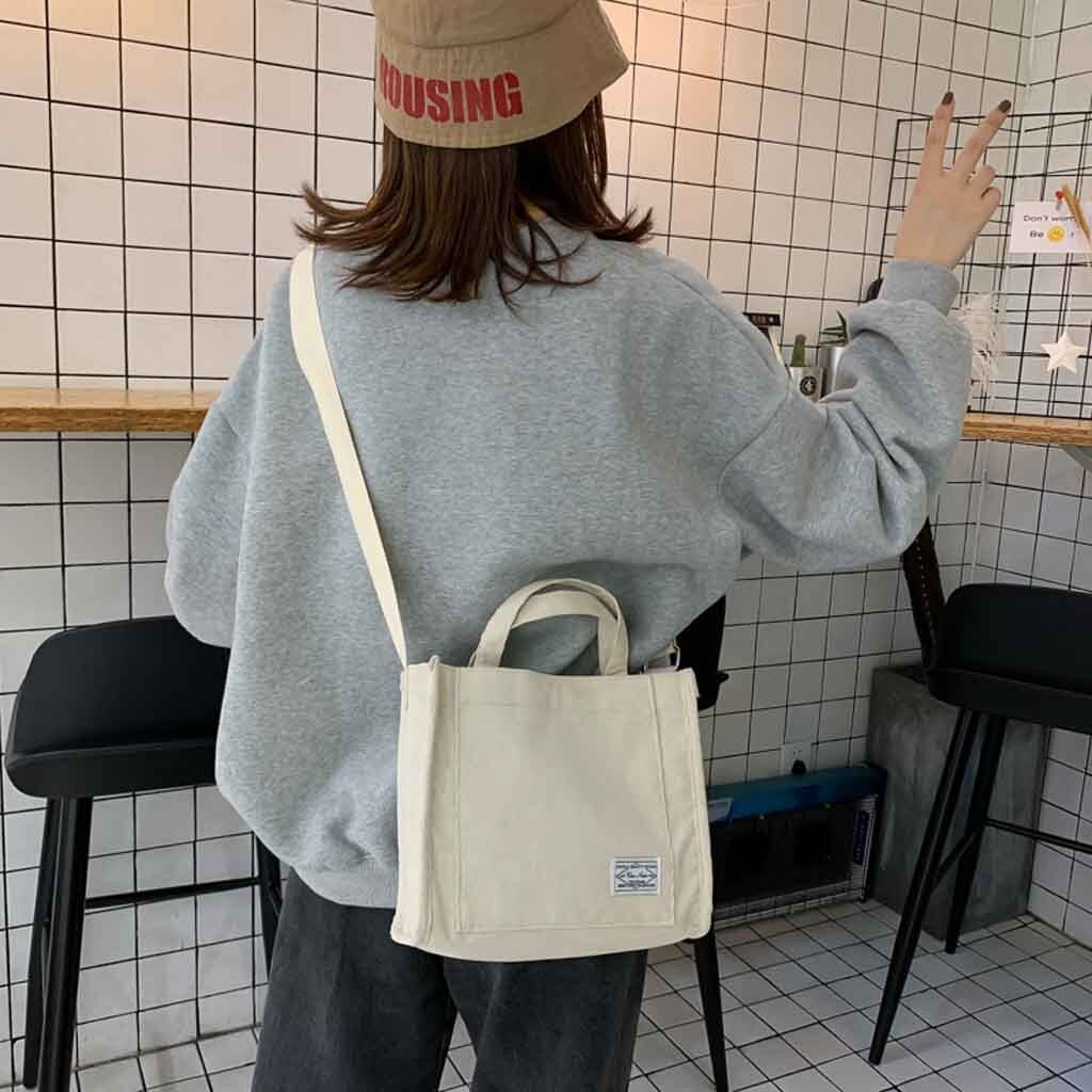 #H40 Canvas Tote Bags Women Simple Corduroy Cross Body Bag Purses And Handbags Country style Shoulder Messenger Bag: White