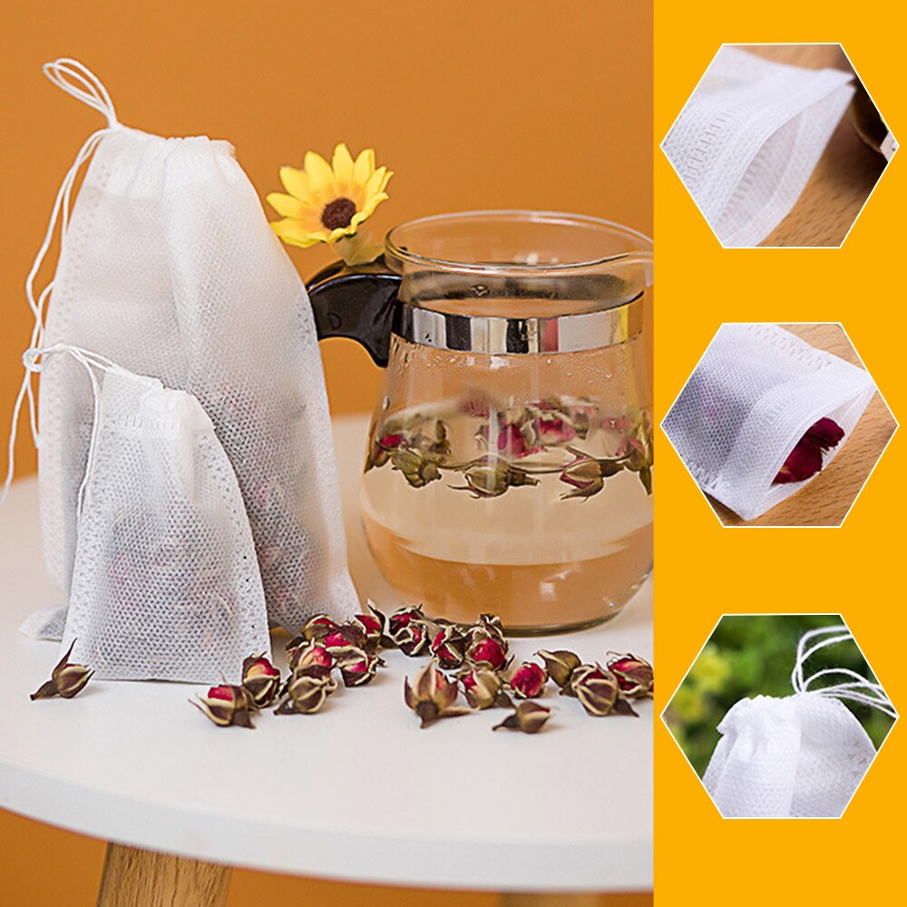 Bolsa de té desechable con sello de cuerda, filtro de tela no tejida de grado alimenticio, bolsa de medicina china, 100 piezas
