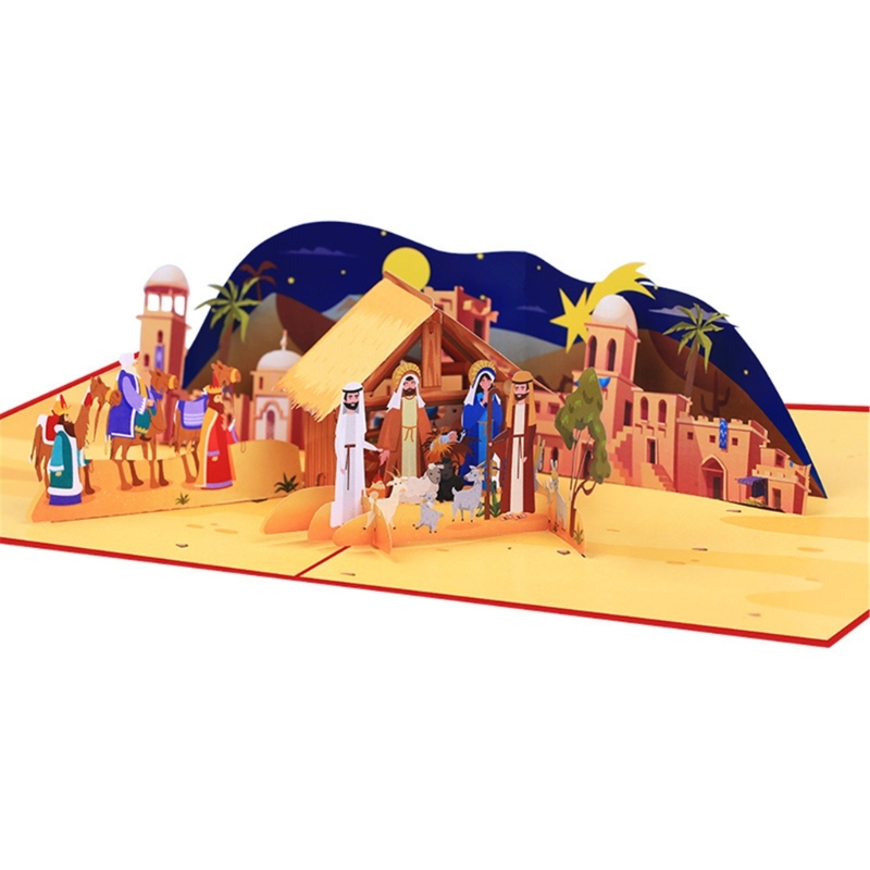 Håndlavet 3d julekort med husmotiv til familiesammenkomst unikt lykønskningskort  a0kc