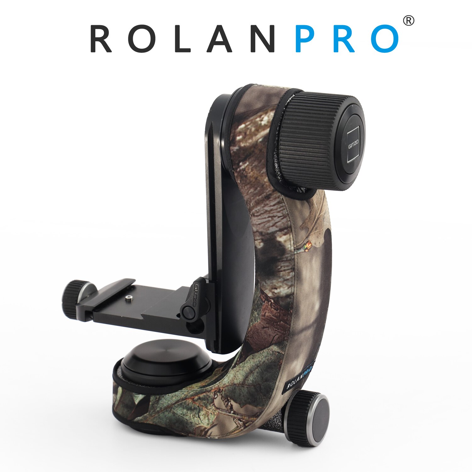 ROLANPRO osobowość głowica statywu z długimi rękawami moro/etui robić Gitzo GHFG1 głowica Gimbal teleobiektyw ptak strzelanie fotografia Obudowa: dżungla kamuflaż