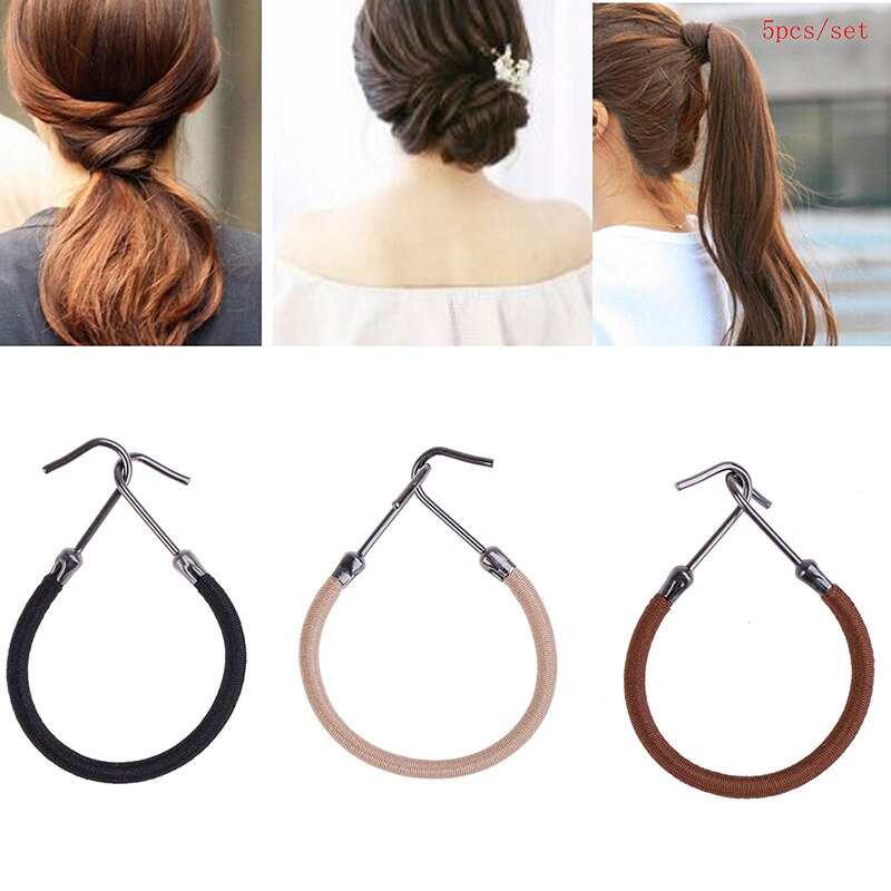 5 stücke Elastische Haken Pferdeschwanz Clips BöGen Mädchen Bands Gummi Mit Haken Halfter Bungee Dicken Haar Headwear Haar Zubehör
