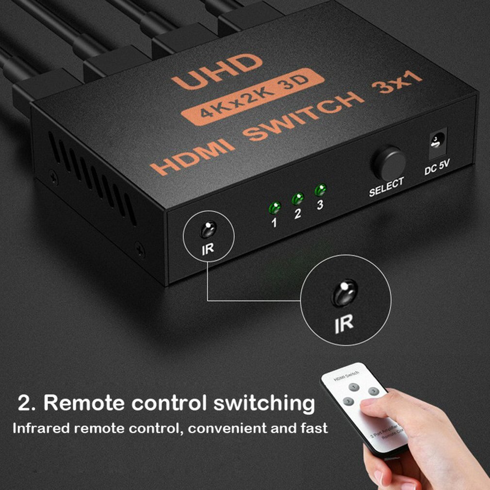 3 In 1 Hdmi Splitter Switch Adapter Switcher 4K Ultra Hd Hdcp 3D Hdr Met Afstandsbediening Hdmi Switch Switcher