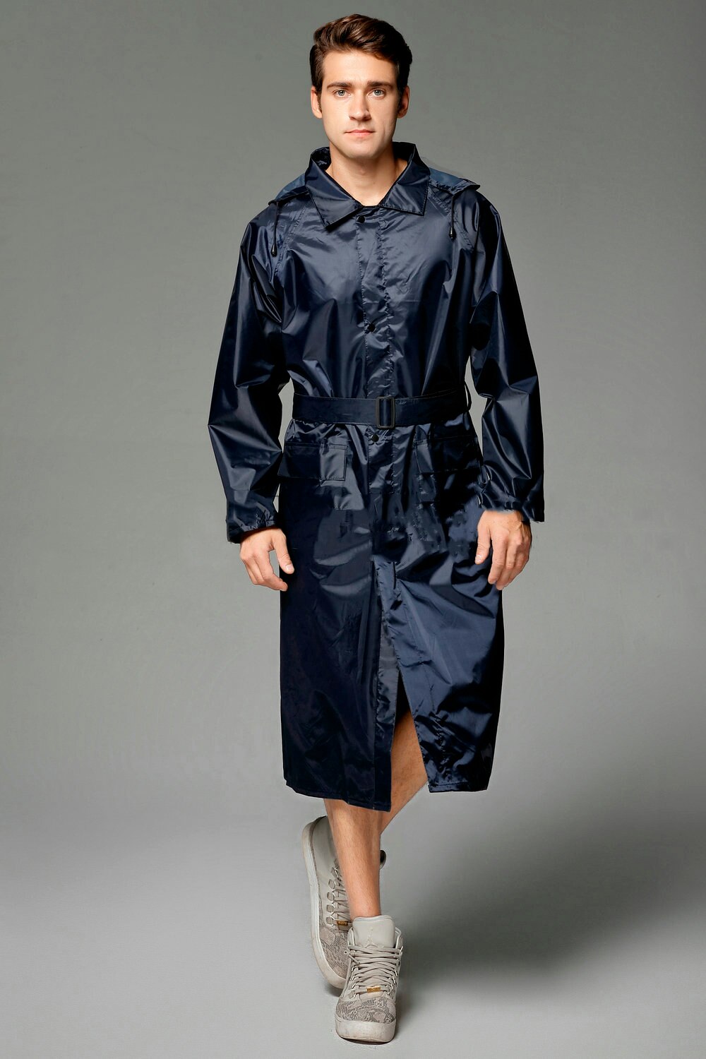 rain coat women polyester waterproof rainwear suits men navy raincoat for fishing camping YY094: navy / XL