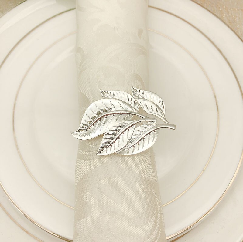 SHSEJA – anneau porte-serviette exquis, décoration de table, feuille d'or, boucle de serviette, anneau en alliage, dîner fête de mariage, 10 pièces/lot