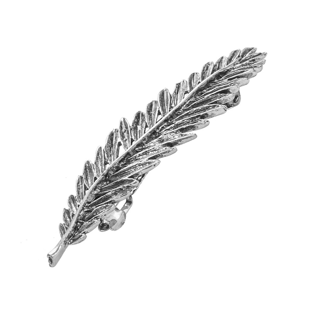 Vintage perlebladformede hårspænder til kvinder metal hårnåle guldstjerner bladfjer hårspænder bryllupsfest hårtilbehør: Gammel sølv