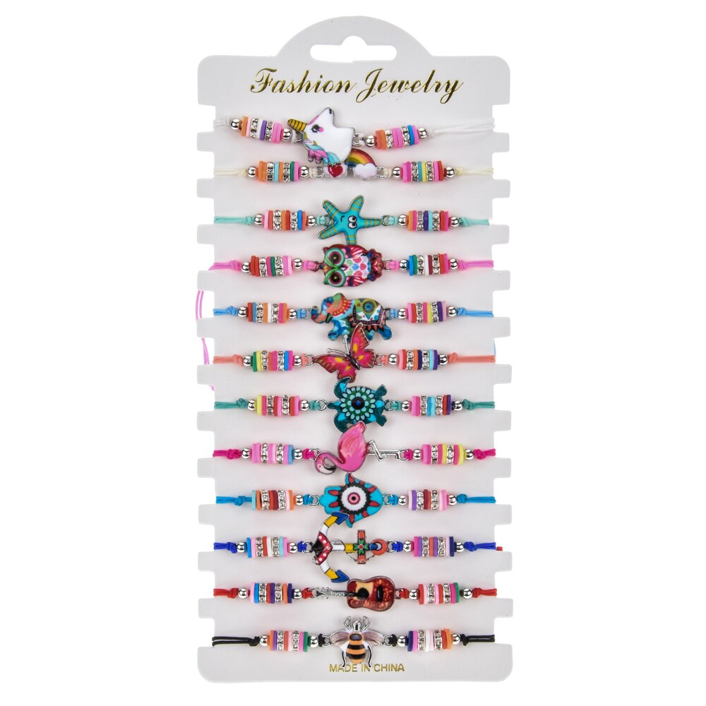 12 pièces/lot cristal coquille tressée corde Bracelet ensemble à la main réglable lettre perles Bracelets pour femmes filles enfants manchette bijoux: B2566 A