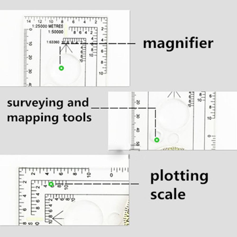 Regla de dibujo multifunción, báscula de mapa , brújula de navegación para Camping, lupa de regla angular