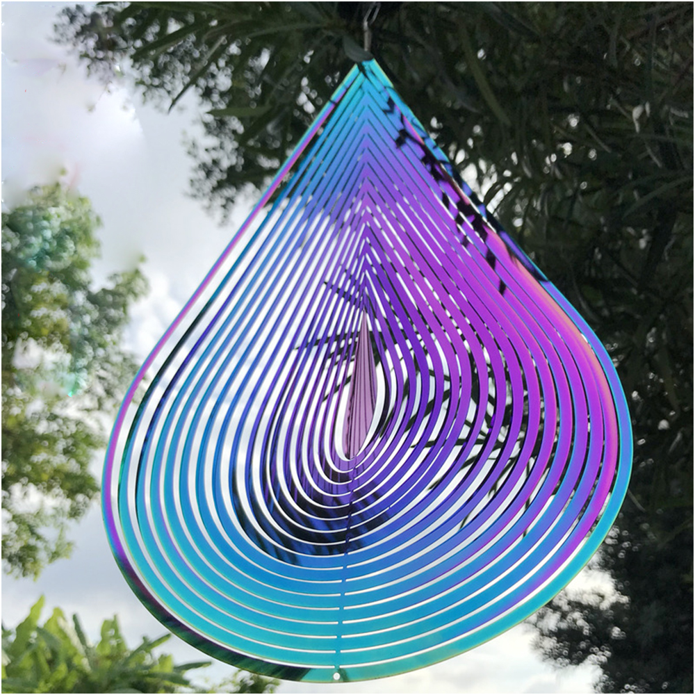 3D Round Rotating Wind Chimes Flowing-Light Effect Home Garden Decoration Outdoor Hanging Decor Shiny Wind Spinners: Colorful Drop shape