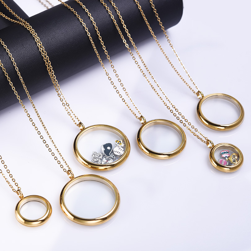 1Pc Stainless Steel Men Glass Floating Ashes Locket Pendant Necklaces Round DIY Round Reliquary Relicario Women Collares Jewelry