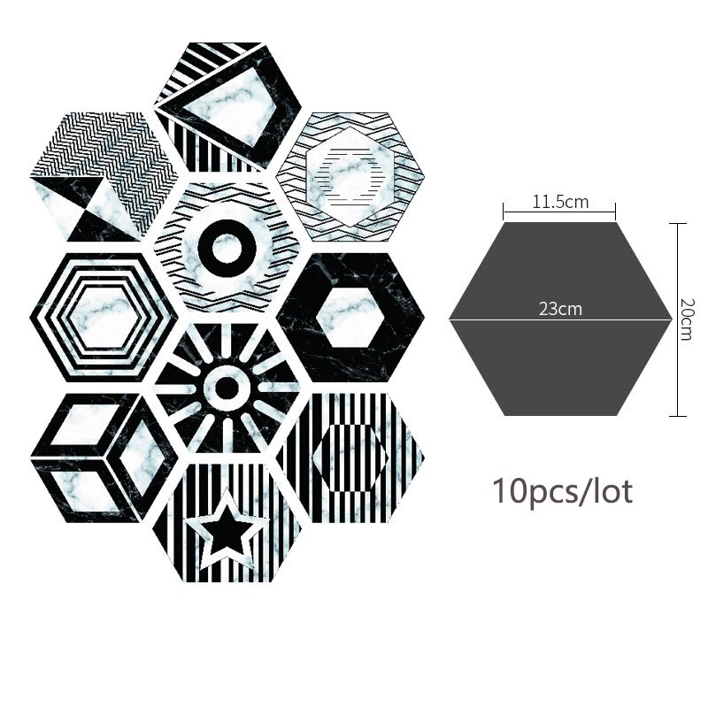 10 pièces/ensemble Pvc autocollant de sol salle de bain cuisine carrelage mur autocollant papier peint décoration de sol Hexagonal autocollant antidérapant 20x23cm: 10