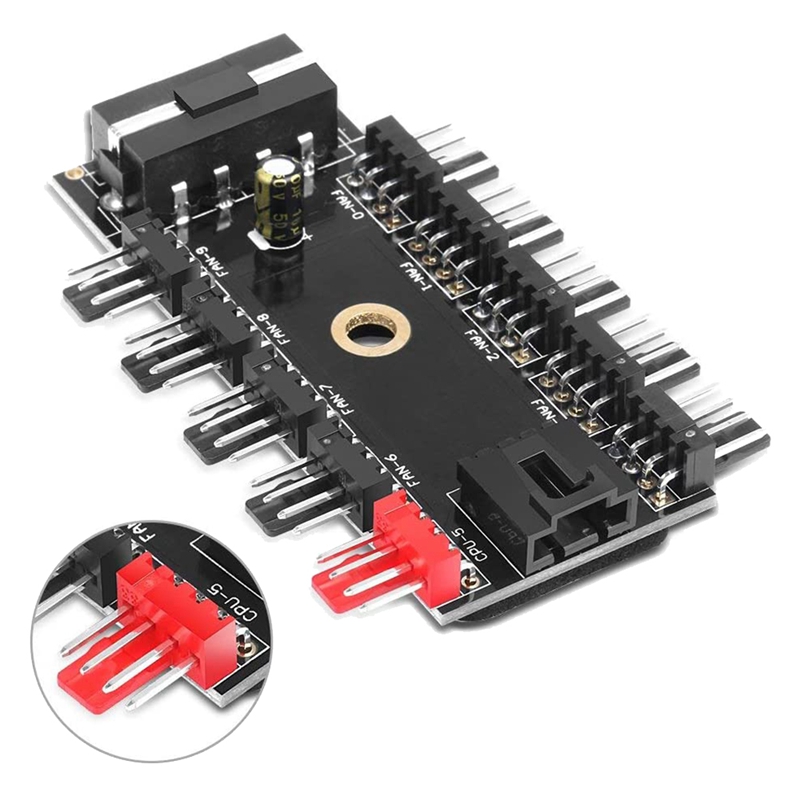 10 Port Pc Chassis Fan Hub Cpu Cooling Hub 12V 4 Pin Fan Pwm Hub Molex Controller