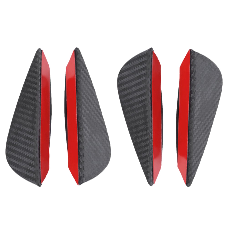 4Pcs Car Driving Air Drag/Pressure Reduce Abs Carbon Fiber Rear Bumper Fins Universal Car Front Bumper Lip Spoiler Fins Canards