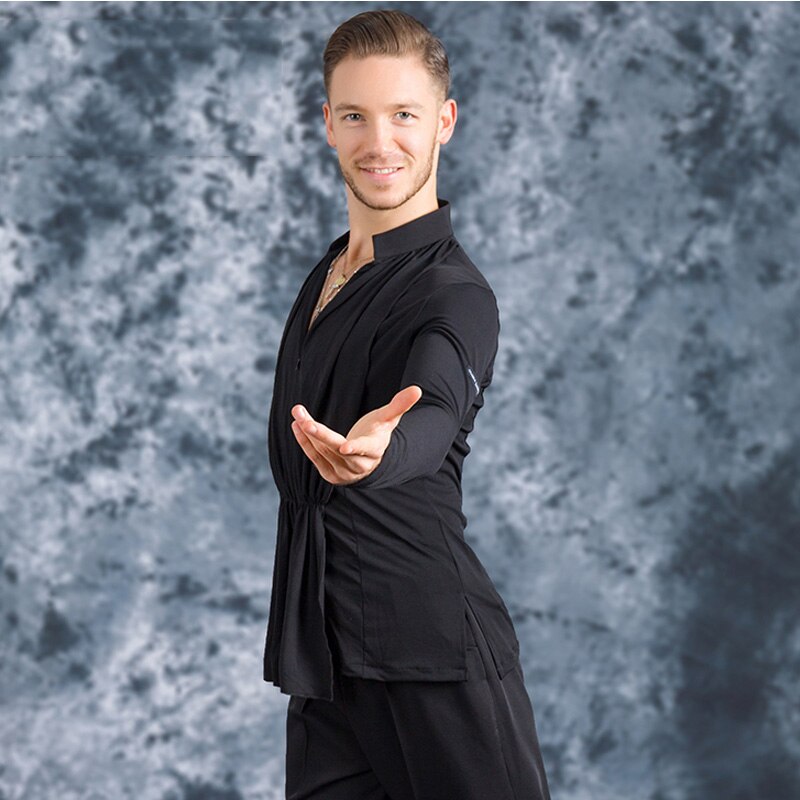 Camiseta de manga larga de para hombre, para salón, competición latina, baile, ropa para baile, Cha, baile DL5223
