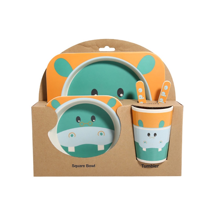 5 stk/sæt baby fad service sæt spædbørn spise tallerken børn miljøvenlig naturlig bambus fiber spisestel foder fade nbb 0038