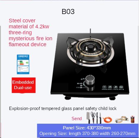 Gasherd Einzel Herde Haushalts Tisch eingebettet Dual Zweck 3800W Energie Natürliche Gas Gas Herde Gehärtetem Glas Tisch Herde CY: B03
