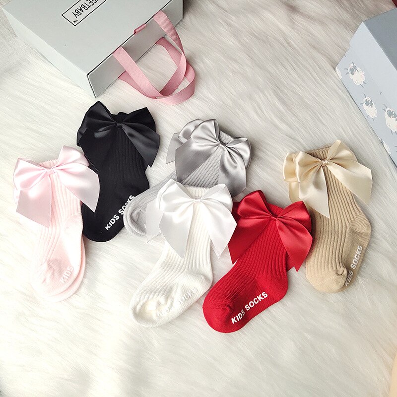Leuke Big Bows Baby Sokken Effen Kleur Antislip Kids Meisjes Sokken Zachte Katoenen Gebreide Baby Peuter Sokken 0-12 Maanden