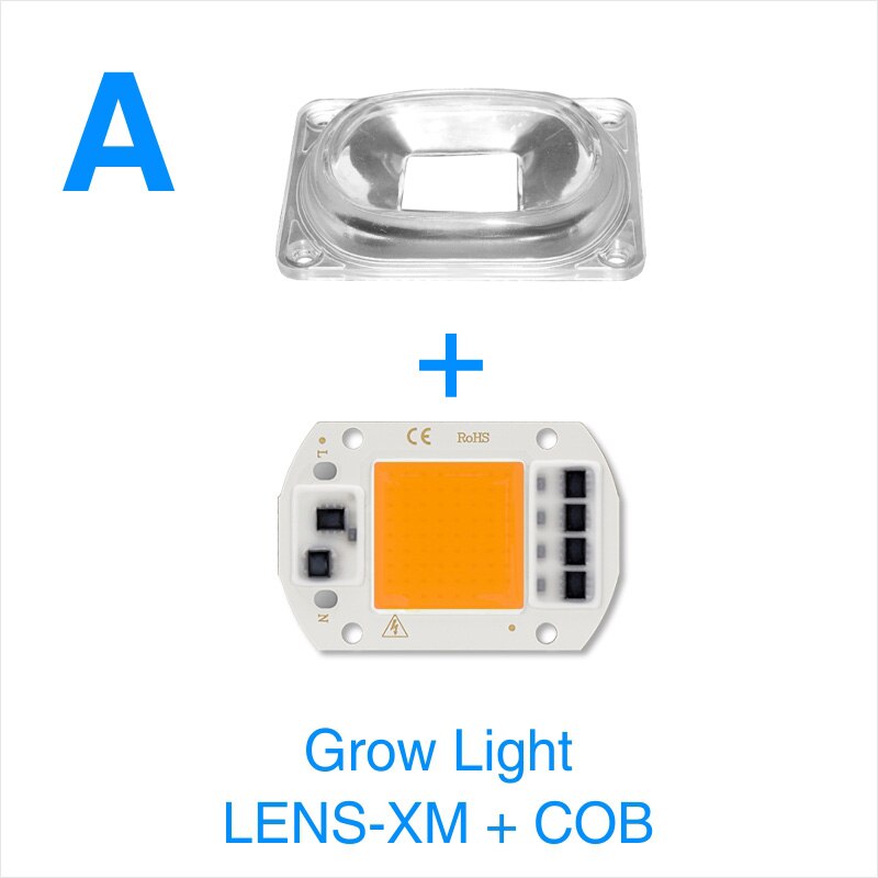 Chip de lámpara LED COB Reflector de lente LED, 50W, 220V, IC inteligente, bricolaje, 90 grados, soporte fijo para Reflector LED, necesita disipador térmico: A Grow Light XM