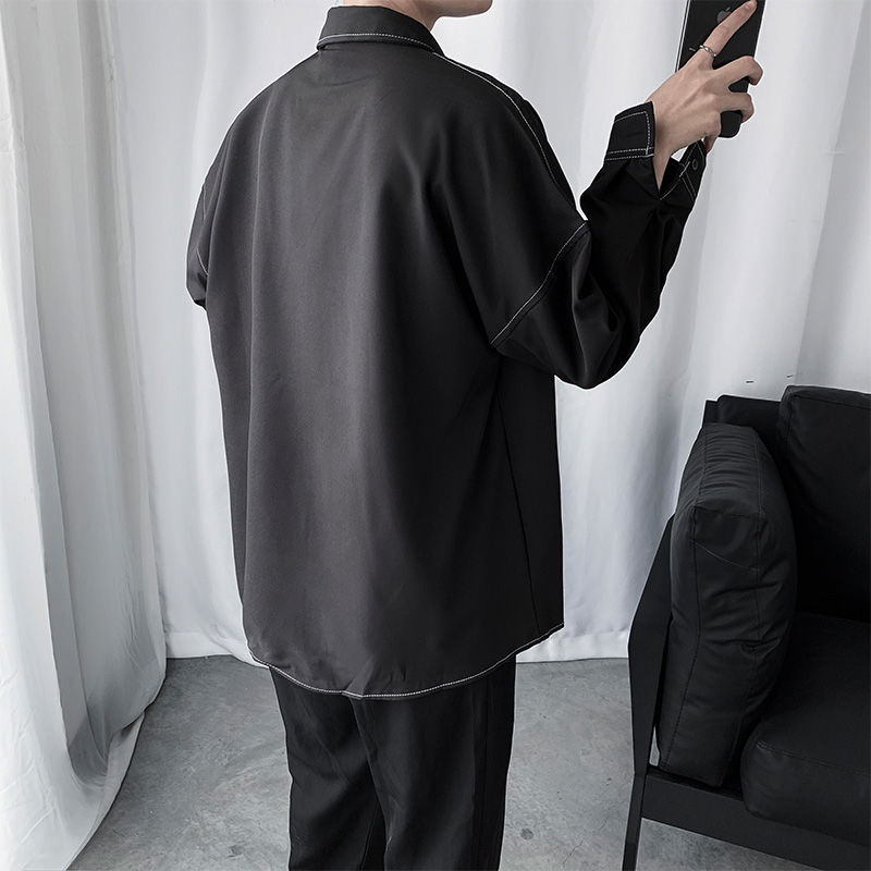 Camisas holgadas de estilo coreano para hombre, sencillas, combinables, con bolsillos en el pecho, transpirables, estilo informal ulzzang.