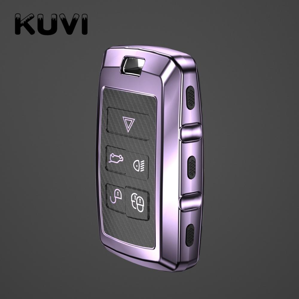 TPU Carbon Grain Key Case Fob Shell Cover Skin For Range Rover Velar For Land Rover Discovery 5 For Jaguar E-Pace: purple