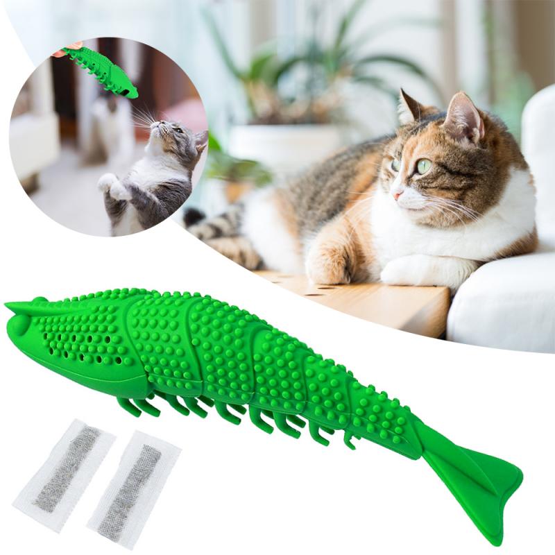 Husdjur katt leksak räkor form katt tandborste tandborste leksak med kattmynta husdjur leksaker räkor bita rena tand husdjur rengöringsmateriel