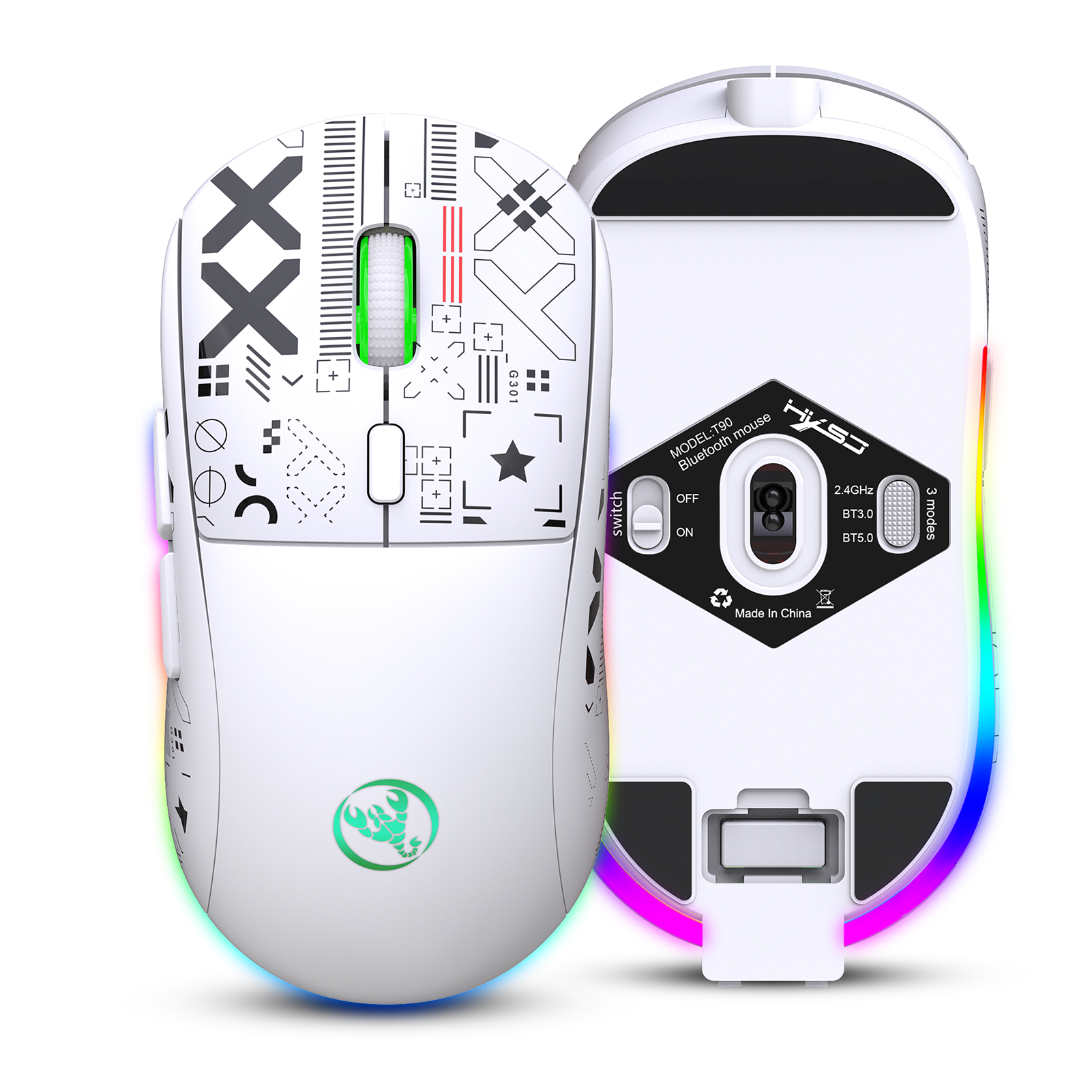 hxsj T90 2,4 G kabellose mechanische Maus RGB-Gaming-Maus Ergonomische 10 Millionen Tastenhub 3600 DPI Maus 11 RGB-Beleuchtungsmodi Mäuse