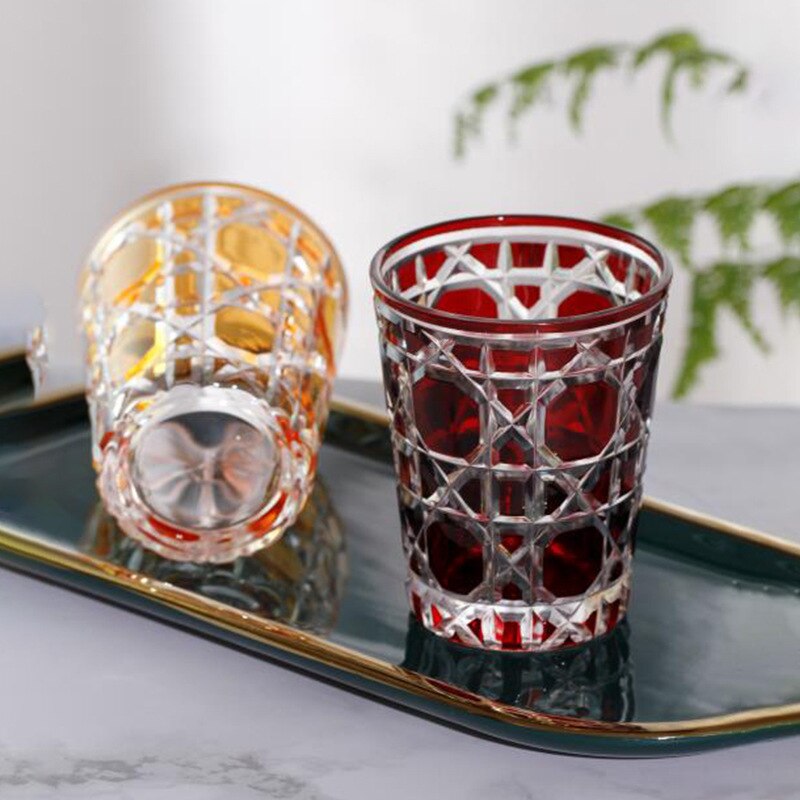 Verre à whisky cristal clair de luxe, tasse à vin, européen , treillis gravé, verre à bière, Bar, verres à boissons