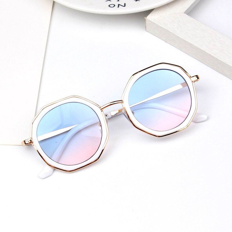 Oversize barn polygon solbriller til baby vintage uregelmæssigt metal børn solbriller dreng piger stor ramme spædbarn gafas oculos: Blå lyserød