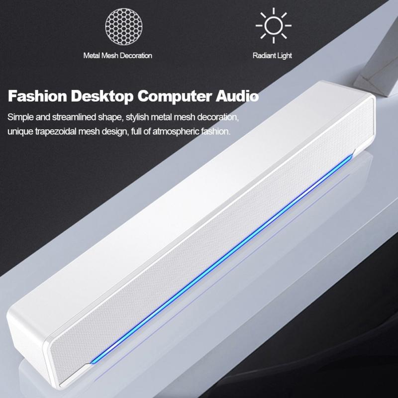 Kleine Strip Surround Luidspreker Usb Wired Bass Geluid Stereo 3.5Mm Audio Muziek Wit Zwart Speaker Voor Desktop Laptop Tv smartphone