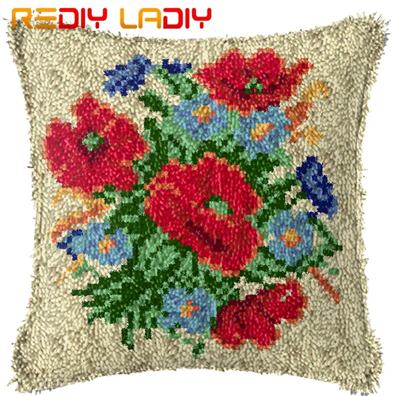 Klink Haak Kussen Vlinder Bloem Kussensloop Gedrukt Kleur Canvas Acryl Garen Latched Haak Kussen Gehaakte Kussenhoes Kits: BZ471