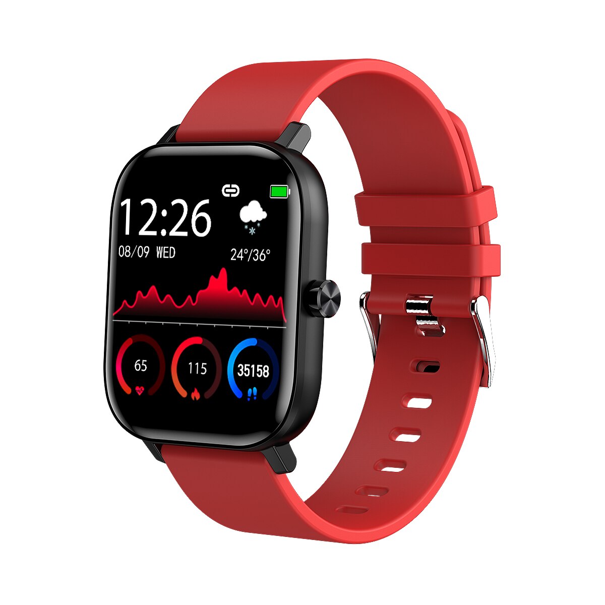 Clever Uhr Männer Frauen I10 1.54 "voll berühren Bildschirm Bluetooth Anruf Smartwatch Herz Bewertung Blutdruck Monitor für Android IOS: rot Silikon