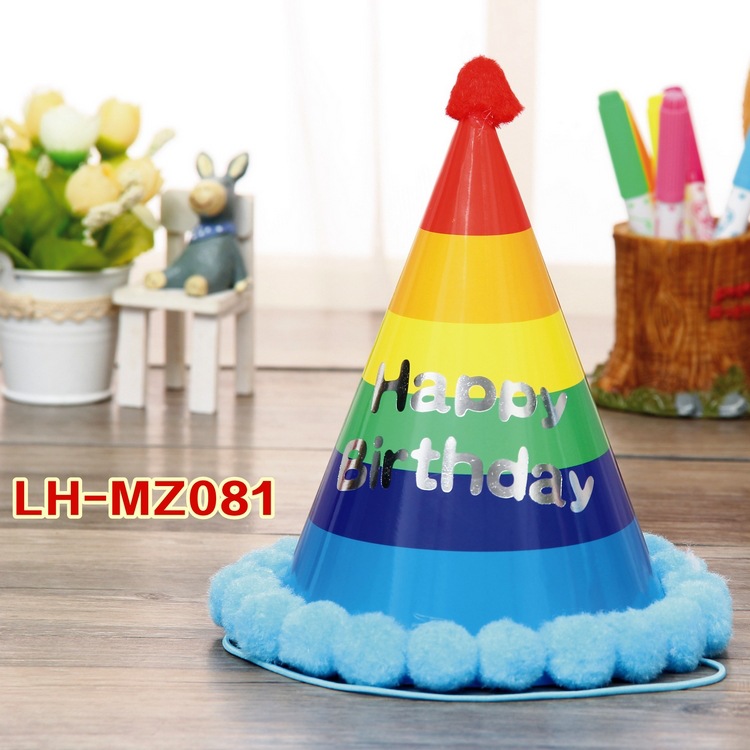 Bursdag låve låve regnbue bursdagsfest lue chlid krone dekorasjon papir lokk tegneserie mønster festival fargerik lue: Lysegrå