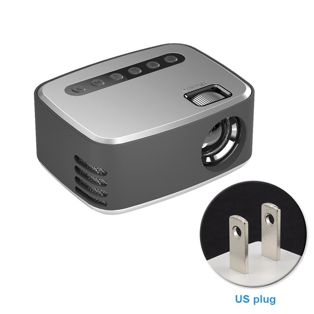 Mini projecteur Durable multifonctionnel avec télécommande, Audio, lumière LED, lecteur vidéo de film, USB 1080P HD, AV, ABS, pour chambre à coucher, ordinateur portable: Silver Black / Prise de l’UE