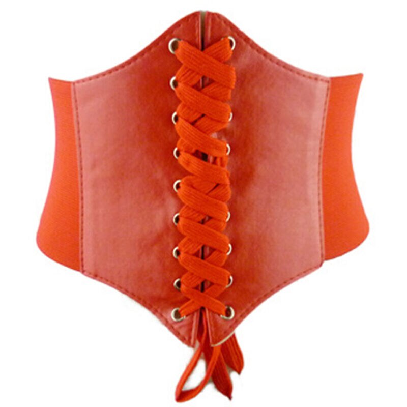 Vintage kvinder damer blødt pu læder wrap rundt slips bælter korset cinch talje bred talje elastisk kjole bælte: Rød