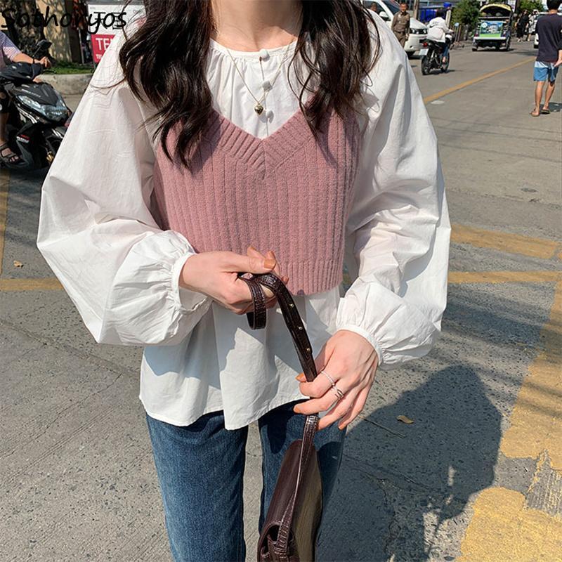 Sweater Vest Women Korean Style Crop Tops Leisure V-neck Trendy Sweet Sweaters Students Lovely Simple Solid All-match