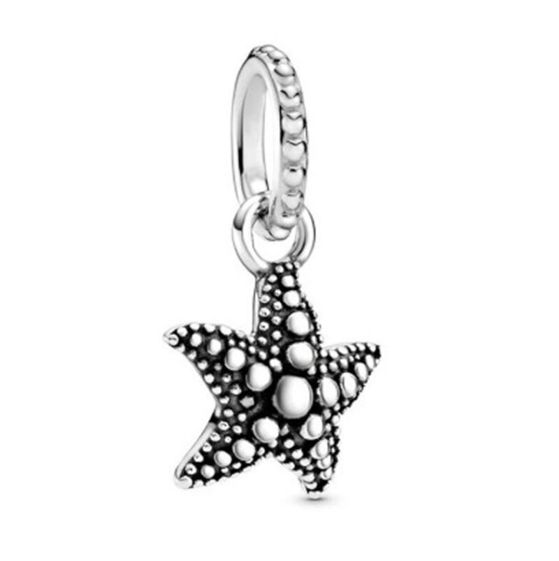 925 Sterling Silver Beads Charms Blue Crystal Starfish Star Dangle Charm Fit Original Pan Bracelet For Women DIY Jewelry: 9