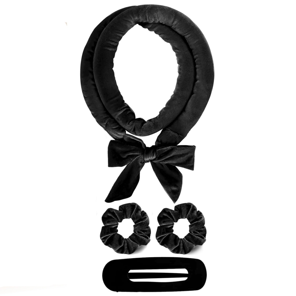 Diadema con varilla rizadora sin calor, rizador de pelo suave sin cabeza, rulos para el cabello, rizos para dormir perezosos, diadema rizadora, herramientas de estilismo: Negro