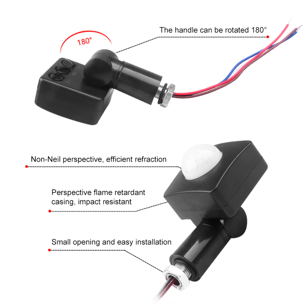 Ultrathin LED Flood Light PIR Motion Sensor Detector 10/12mm Waterproof Outdoor 85-265V IP65 Motion Sensor Adjustable PIR Switch