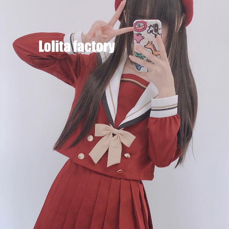 Traje de viento universitario de Japón, uniformes JK rojos del primer corazón de amor, falda, traje de marinero Kansai, uniforme escolar para estudiantes de manga larga, jkx118