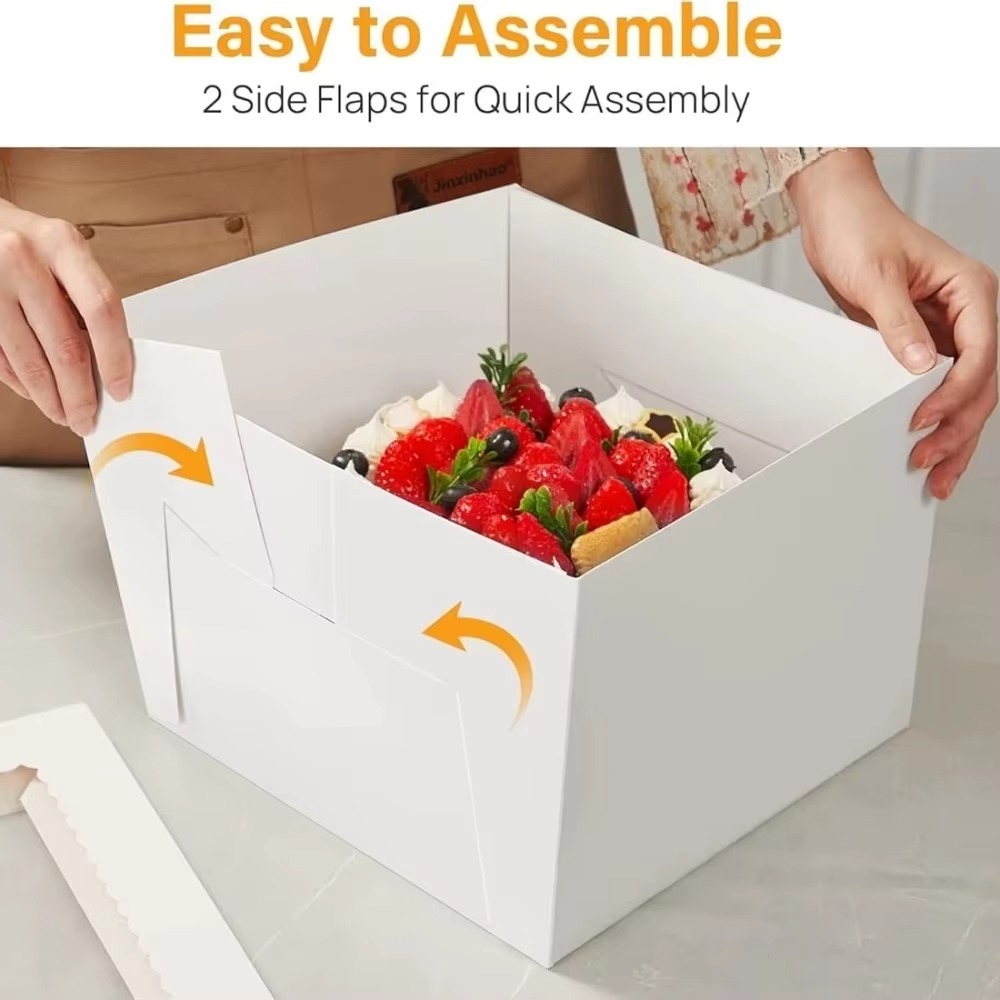 10pcs Multifunctional Square Disposable Cake Packaging Box with Window White Pastry Box DIY Cake Container Party